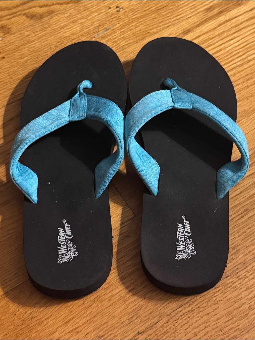Western Chief Turquoise Strap Black Flip Flops